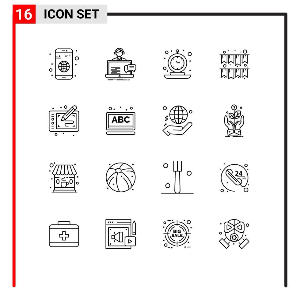 16 Creative Icons Modern Signs and Symbols of graphic garland help celebration retro Editable Vector Design Elements