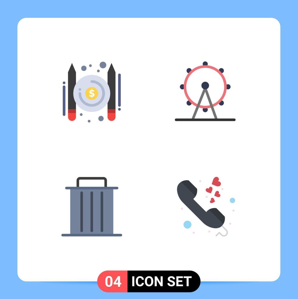 conjunto de 4 iconos modernos de ui símbolos signos para artículos basura escritor parque eliminar elementos de diseño vectorial editables vector