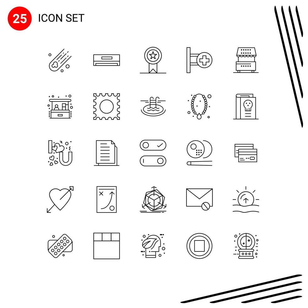 25 Universal Lines Set for Web and Mobile Applications food cooking insignia board hospital Editable Vector Design Elements