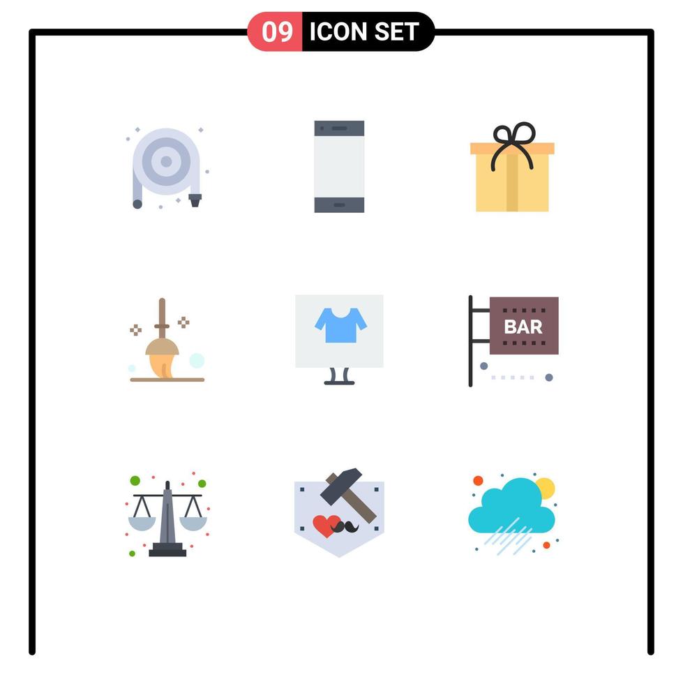 Stock Vector Icon Pack of 9 Line Signs and Symbols for e apparel smart phone mop bucket Editable Vector Design Elements
