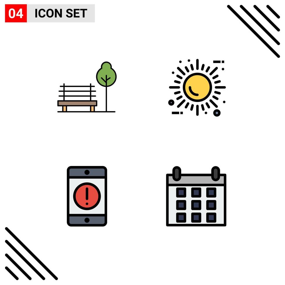 Group of 4 Filledline Flat Colors Signs and Symbols for banch alert hotel eco devices Editable Vector Design Elements