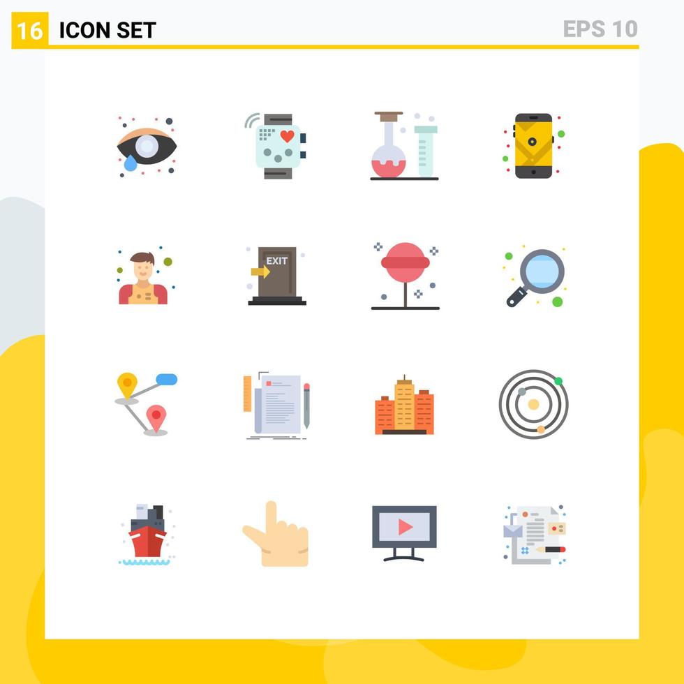 Mobile Interface Flat Color Set of 16 Pictograms of assistant navigation chemistry mobile school Editable Pack of Creative Vector Design Elements