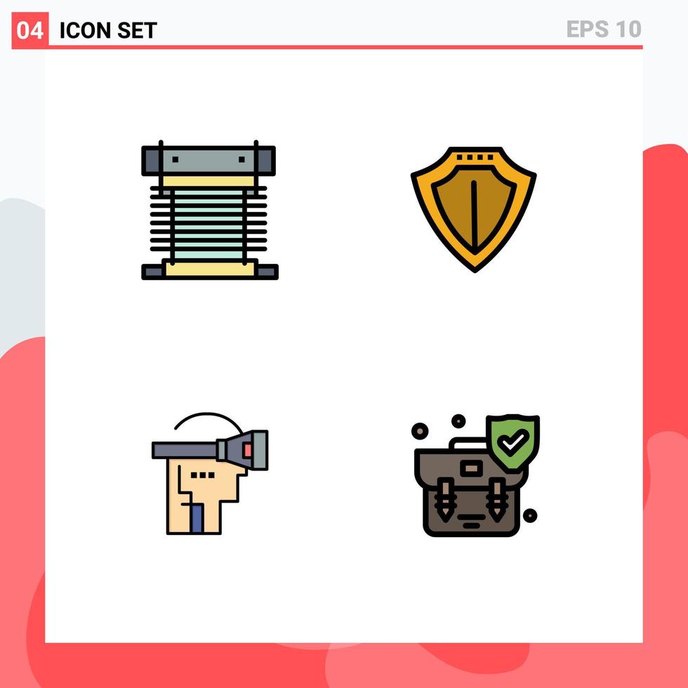 Modern Set of 4 Filledline Flat Colors and symbols such as computer virtual cpu protection headset Editable Vector Design Elements