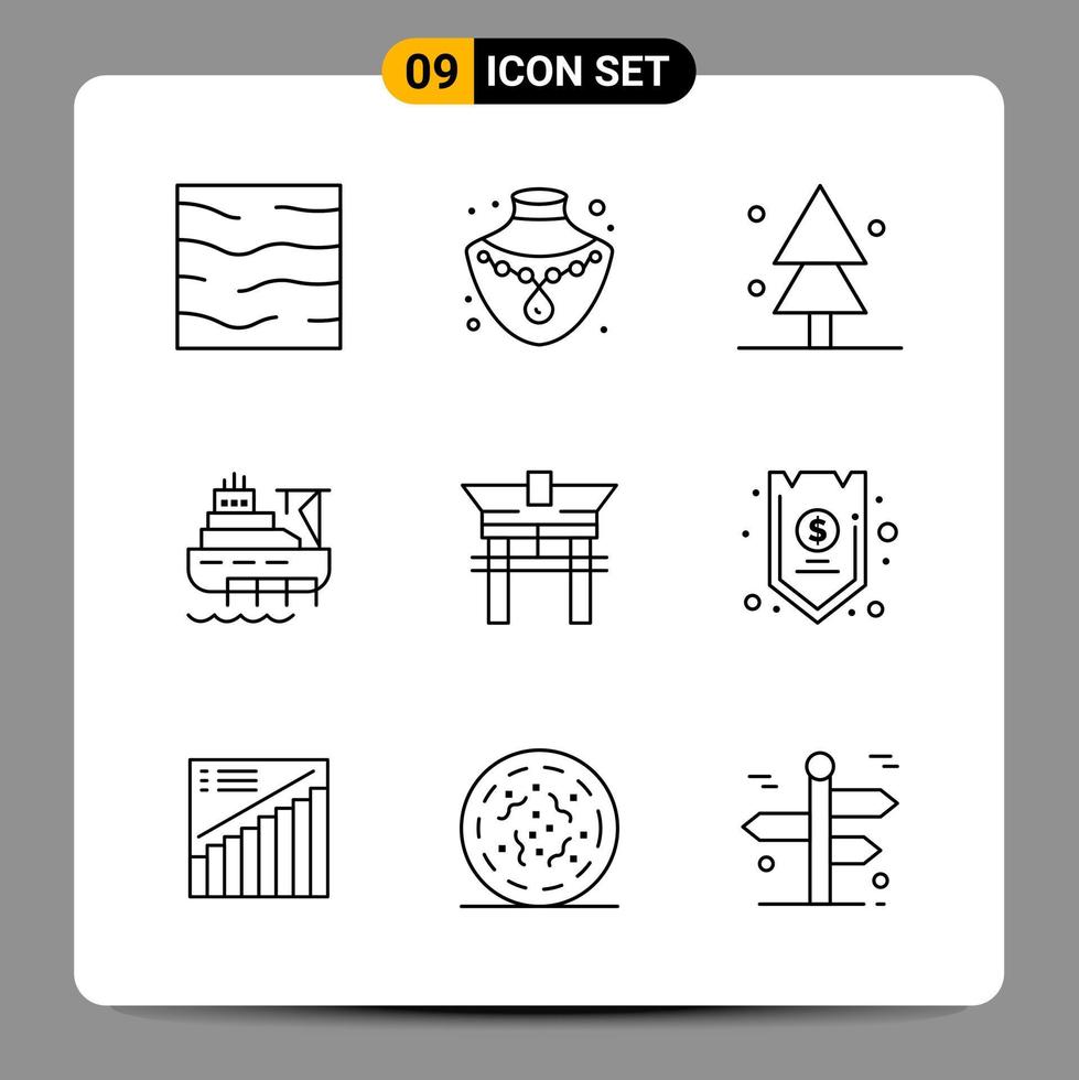 9 Black Icon Pack Outline Symbols Signs for Responsive designs on white background 9 Icons Set Creative Black Icon vector background