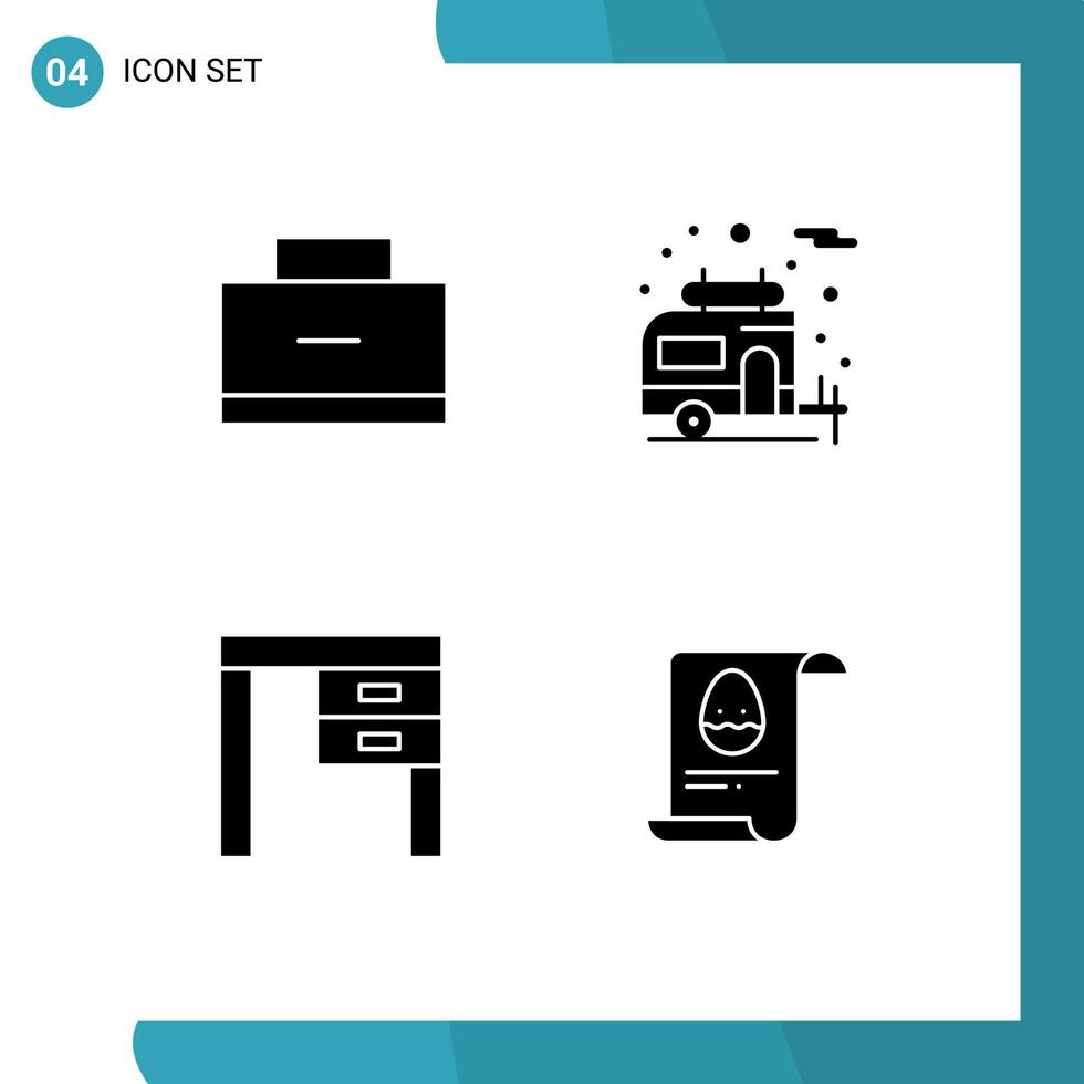 Paquete de 4 glifos sólidos de interfaz de usuario de signos y símbolos modernos de elementos de diseño de vector editables de oficina de casa rodante de muebles de bolsa