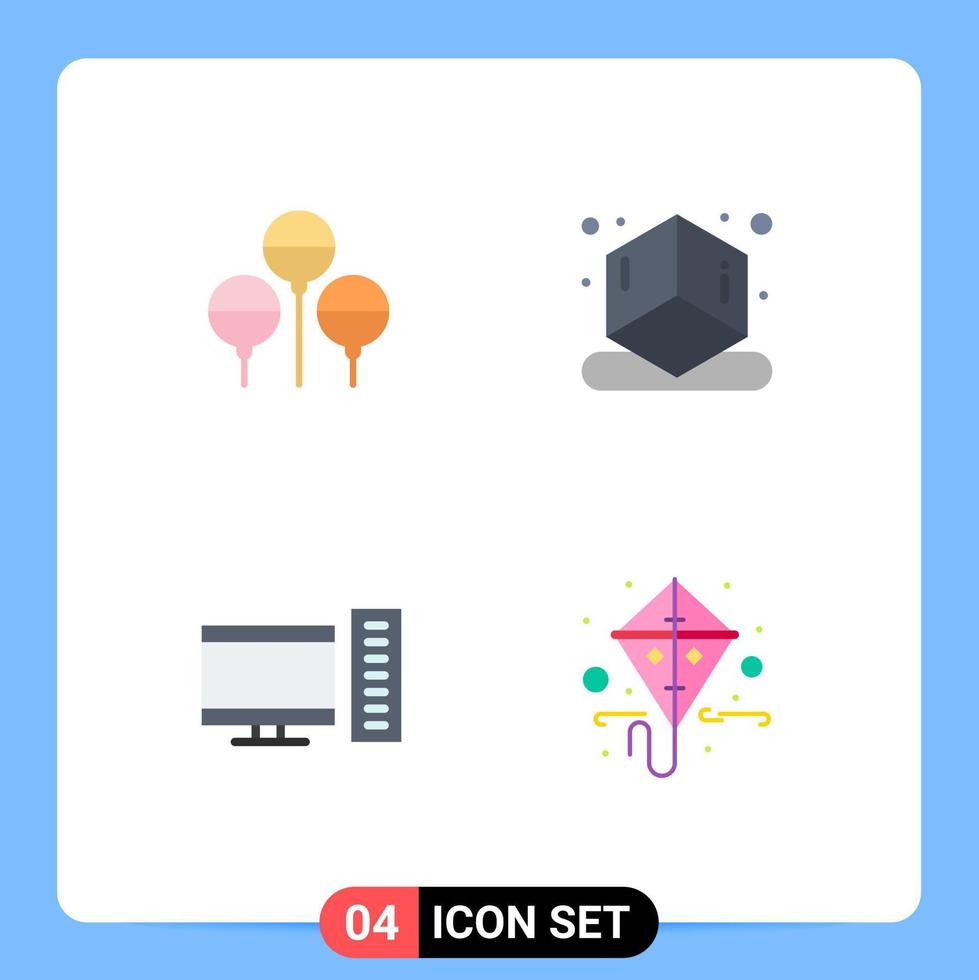 paquete de iconos planos de 4 símbolos universales de bloon server cube computadora cometa elementos de diseño vectorial editables vector