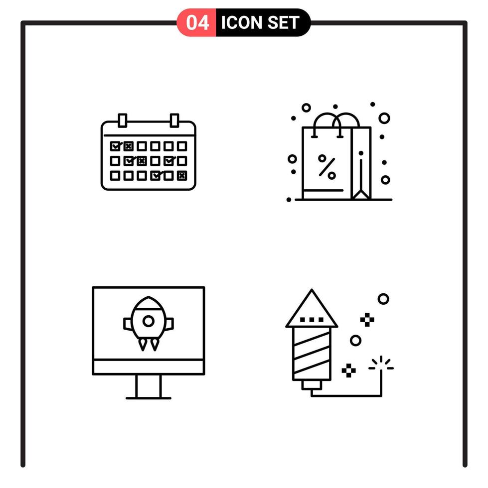 Set of 4 Line Style Icons for web and mobile Outline Symbols for print Line Icon Signs Isolated on White Background 4 Icon Set Creative Black Icon vector background