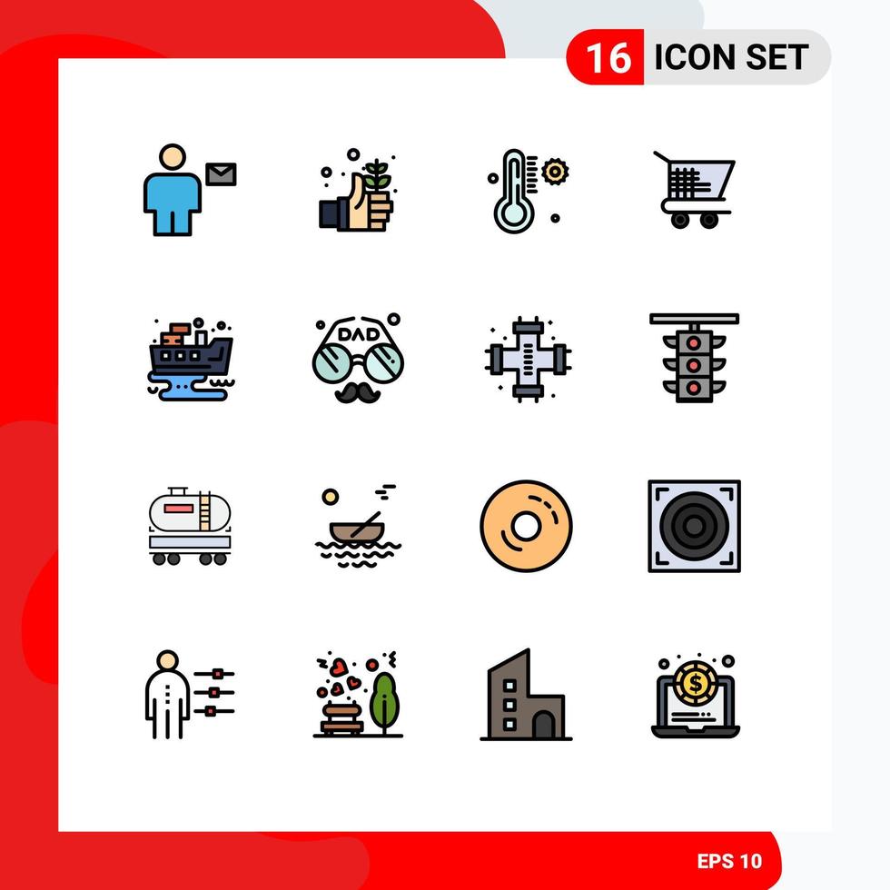 16 Universal Flat Color Filled Line Signs Symbols of pollution leaked hand shopping cart Editable Creative Vector Design Elements