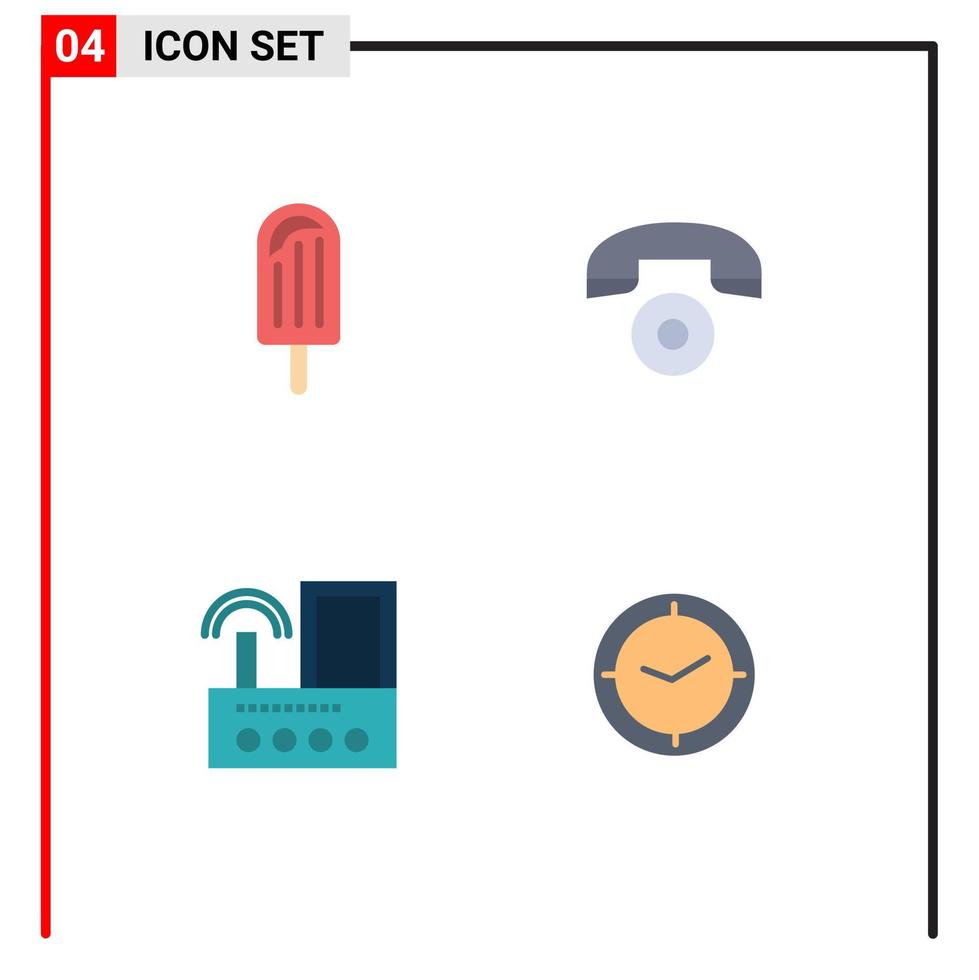 paquete de interfaz de usuario de 4 iconos planos básicos de elementos de diseño vectorial editables de radio de teléfono de hielo de señal de playa vector