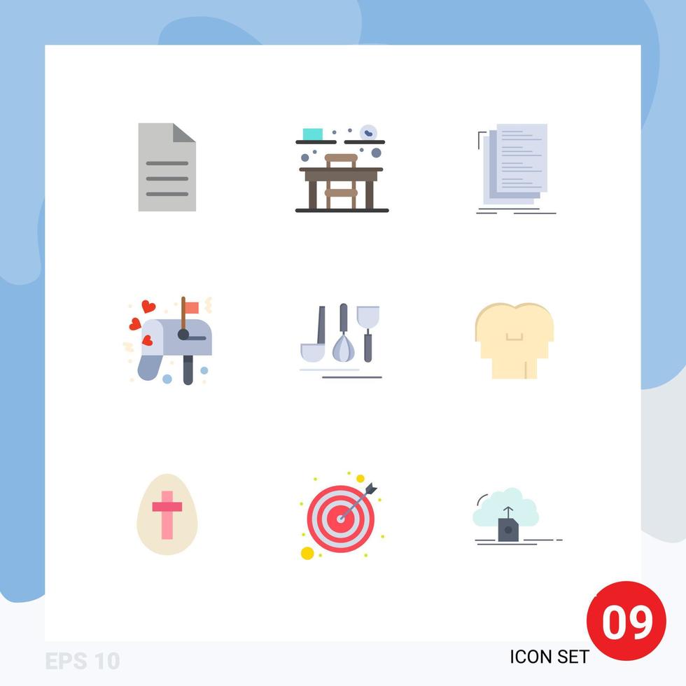 Set of 9 Vector Flat Colors on Grid for hotel mail coding love box Editable Vector Design Elements
