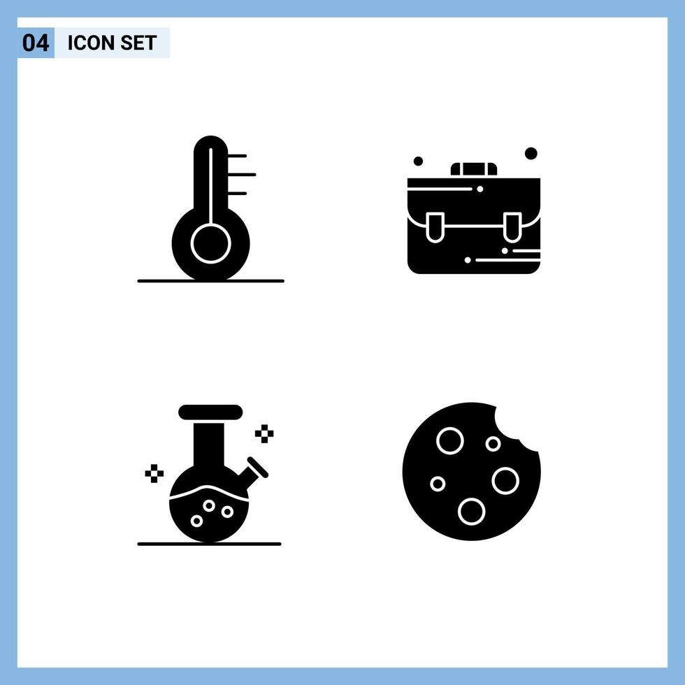 Set of 4 Vector Solid Glyphs on Grid for temperature breakfast bag demo flask dinner Editable Vector Design Elements