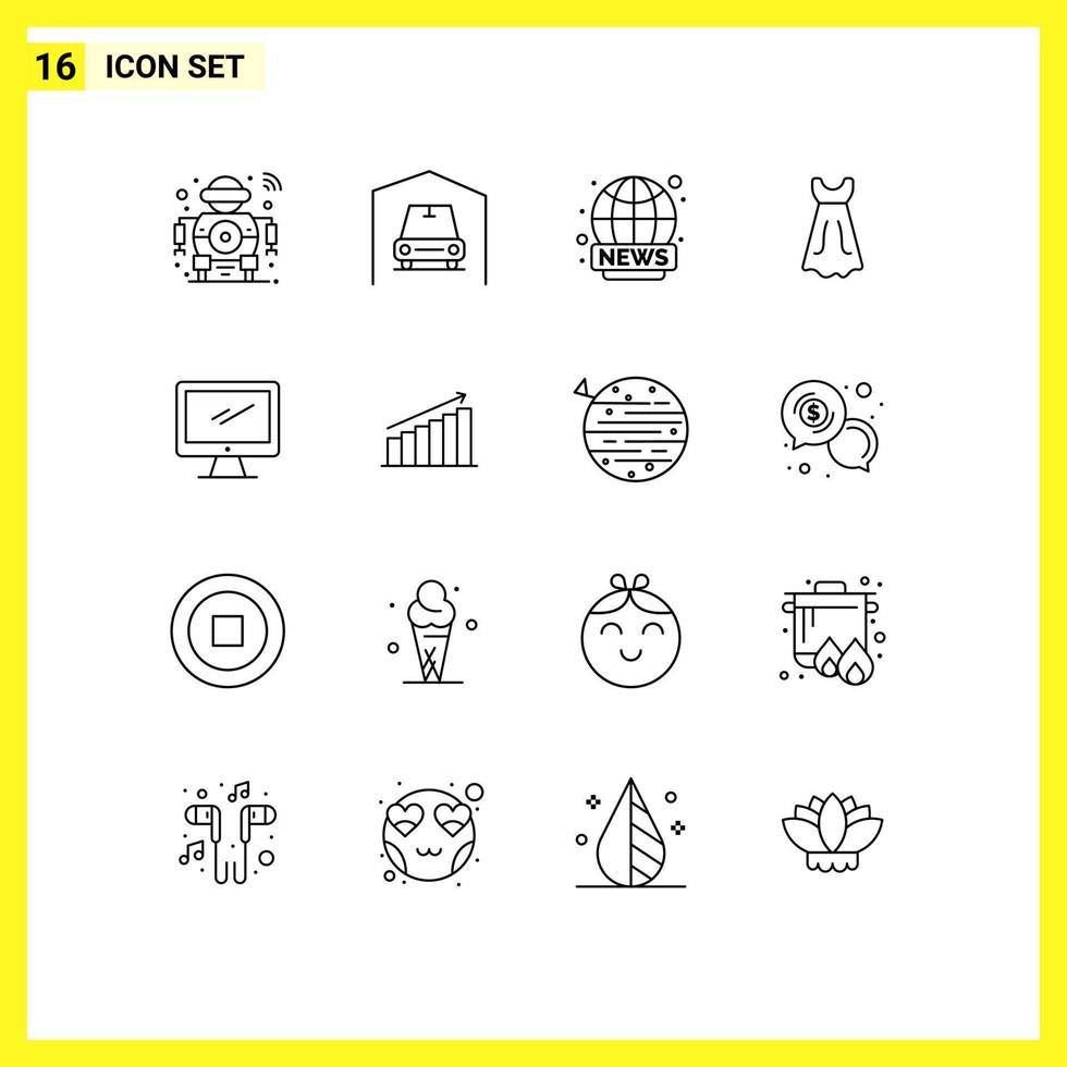 Modern Set of 16 Outlines Pictograph of device computer world wide wedding dress Editable Vector Design Elements