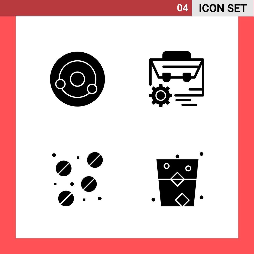 4 Icon Pack Solid Style Glyph Symbols on White Background Simple Signs for general designing Creative Black Icon vector background