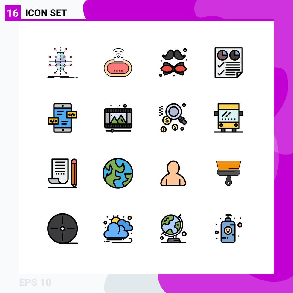 Modern Set of 16 Flat Color Filled Lines and symbols such as report document signal data father Editable Creative Vector Design Elements