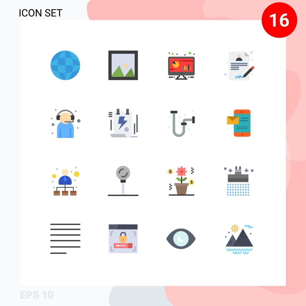 Group of 16 Modern Flat Colors Set for customer doctor analytic report pc Editable Pack of Creative Vector Design Elements