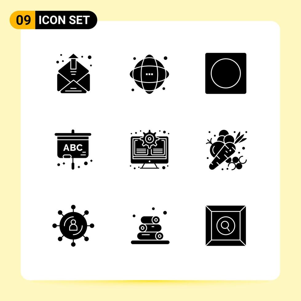 Mobile Interface Solid Glyph Set of 9 Pictograms of monitor education science screen overlay Editable Vector Design Elements