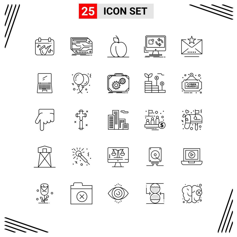 25 iconos estilo de línea cuadrícula basada en símbolos de contorno creativo para el diseño de sitios web signos de icono de línea simple aislados en fondo blanco 25 conjunto de iconos fondo de vector de icono negro creativo