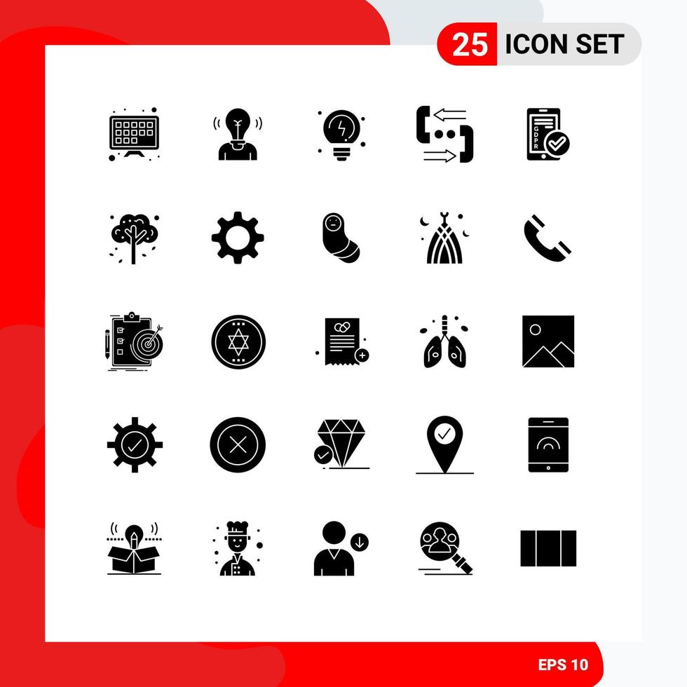 25 Thematic Vector Solid Glyphs and Editable Symbols of mobile phone brainstorming help communication Editable Vector Design Elements
