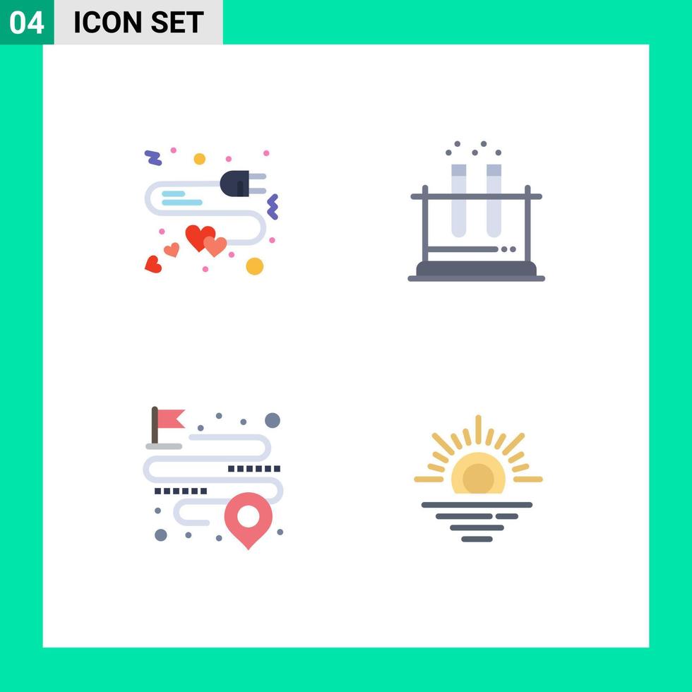 Modern Set of 4 Flat Icons and symbols such as extension location heart tube route Editable Vector Design Elements