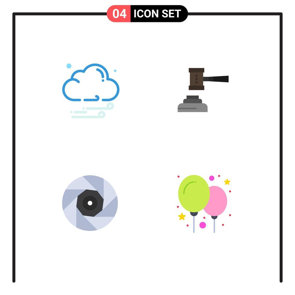 Modern Set of 4 Flat Icons and symbols such as cloud judge law court cinema Editable Vector Design Elements