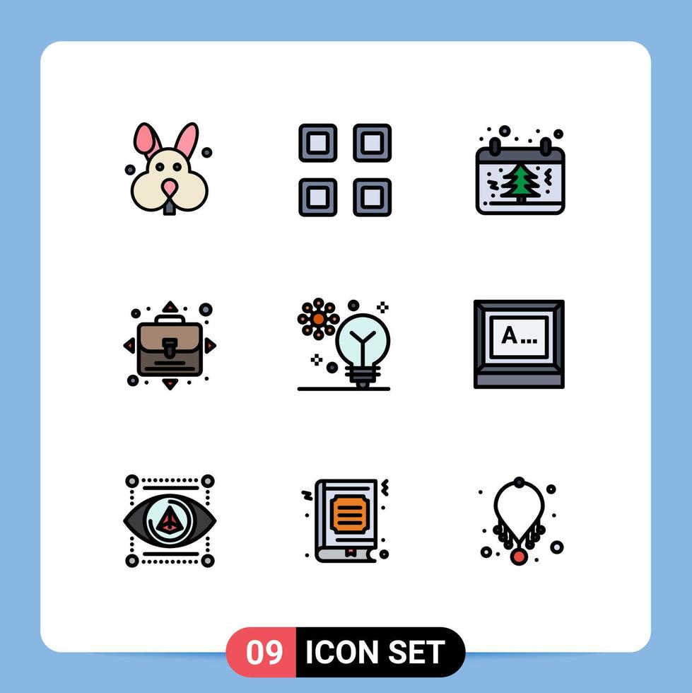 Group of 9 Filledline Flat Colors Signs and Symbols for deep learning artificial intelligence date person growth Editable Vector Design Elements