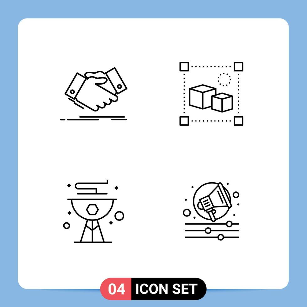 Set of 4 Commercial Filledline Flat Colors pack for handshake beach agreement file food Editable Vector Design Elements