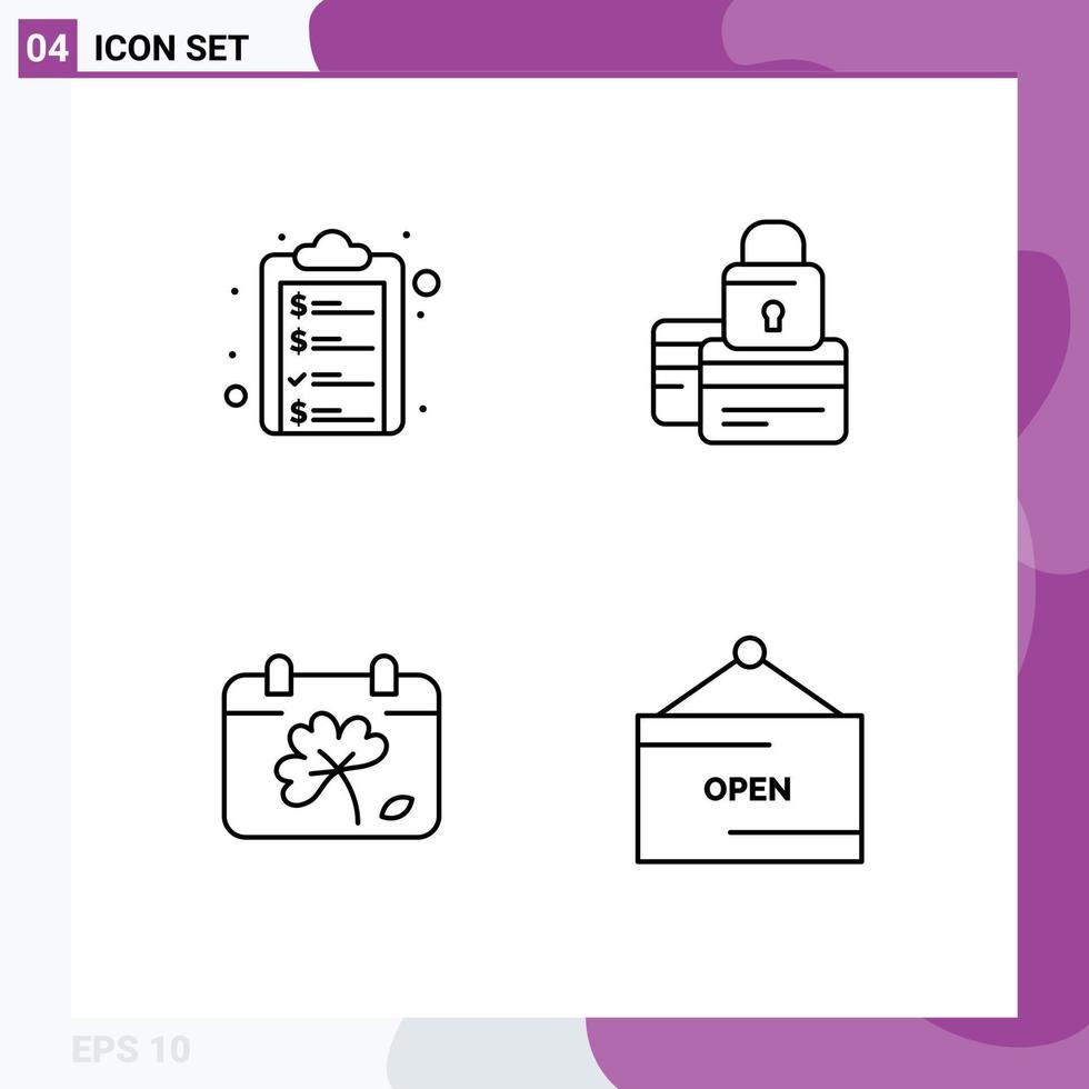 4 Thematic Vector Filledline Flat Colors and Editable Symbols of check list security money credit flower Editable Vector Design Elements