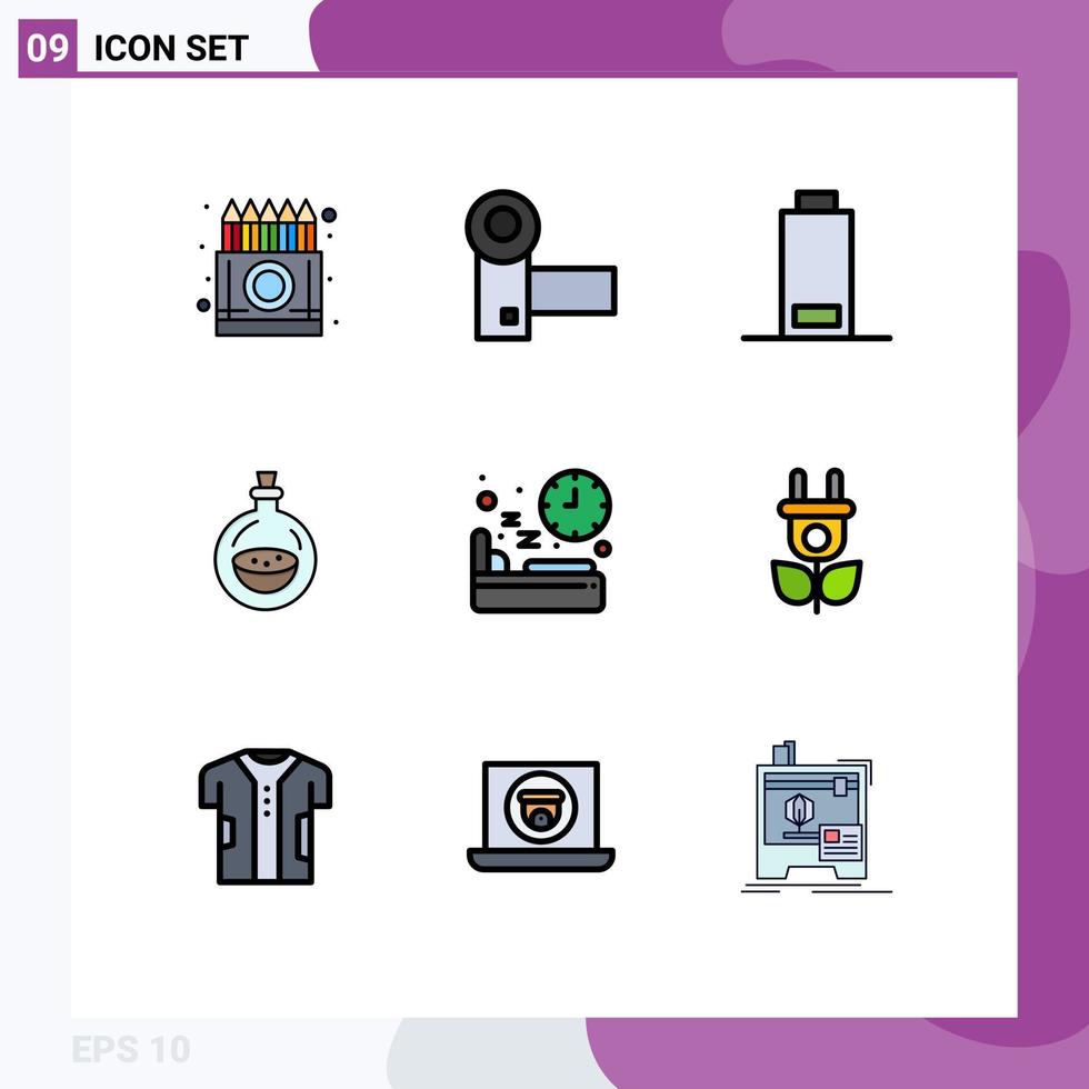 Set of 9 Commercial Filledline Flat Colors pack for bed toilette gadgets bottle warning Editable Vector Design Elements