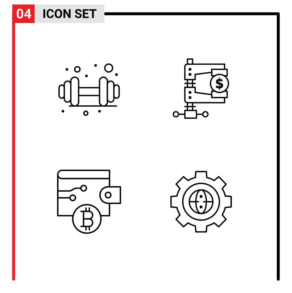 Universal Icon Symbols Group of 4 Modern Filledline Flat Colors of dumbbell money business market browser Editable Vector Design Elements