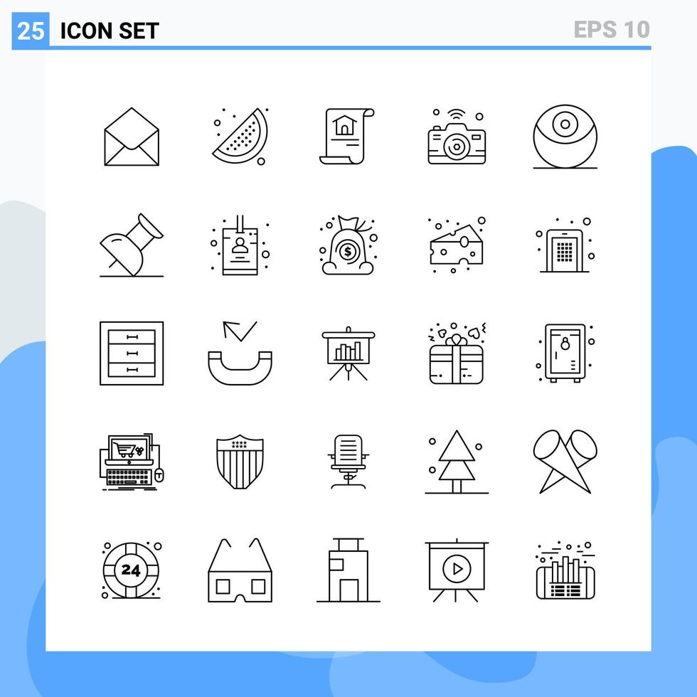 Modern 25 Line style icons Outline Symbols for general use Creative Line Icon Sign Isolated on White Background 25 Icons Pack Creative Black Icon vector background
