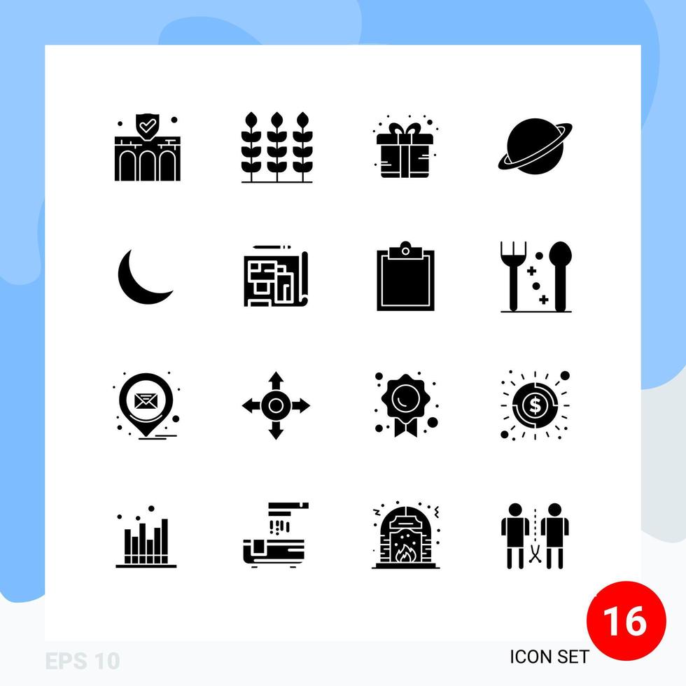 16 Thematic Vector Solid Glyphs and Editable Symbols of moon flag box moon planet Editable Vector Design Elements