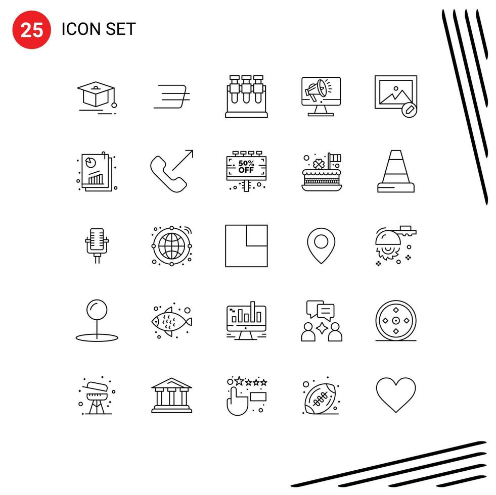 Set of 25 Commercial Lines pack for analysis image science edit speaker Editable Vector Design Elements