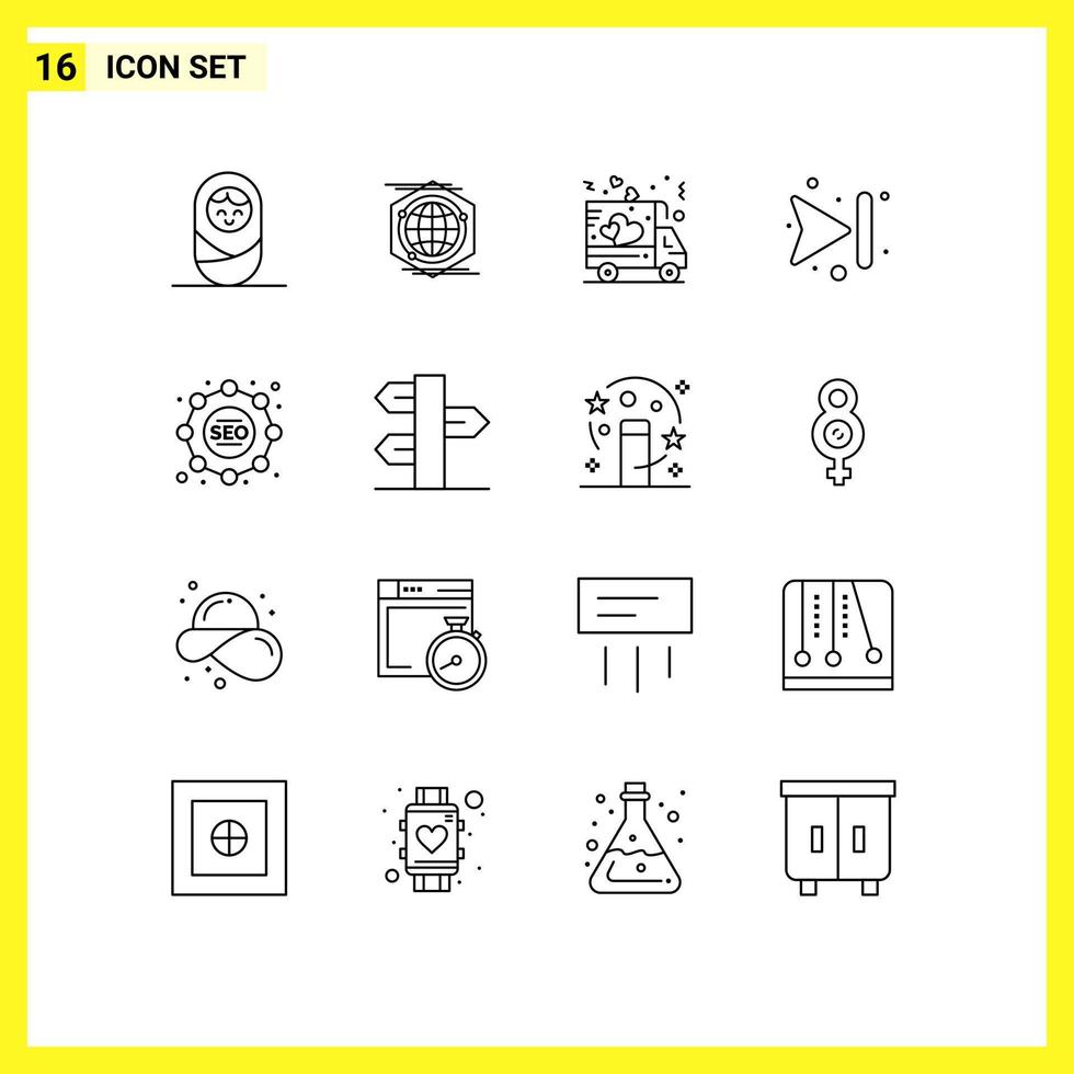 Pictogram Set of 16 Simple Outlines of holiday tactics shipping strategy skip Editable Vector Design Elements