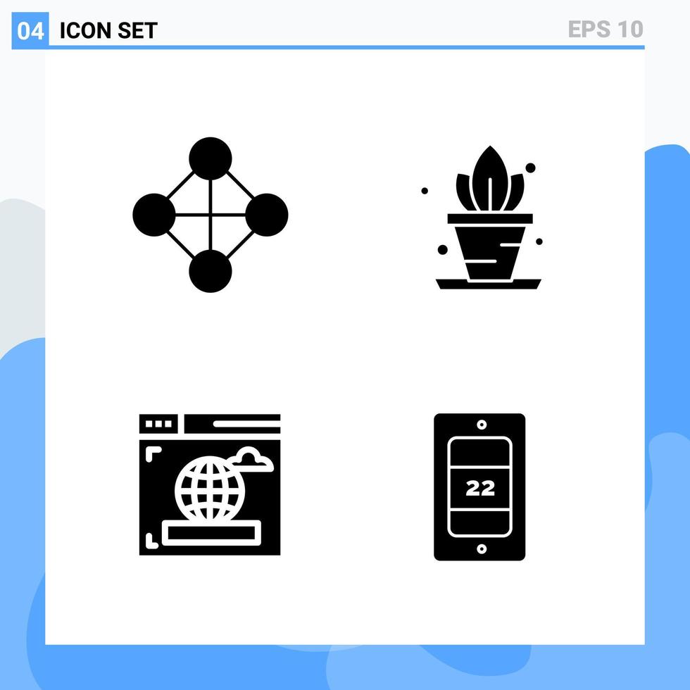 Modern 4 solid style icons Glyph Symbols for general use Creative Solid Icon Sign Isolated on White Background 4 Icons Pack Creative Black Icon vector background