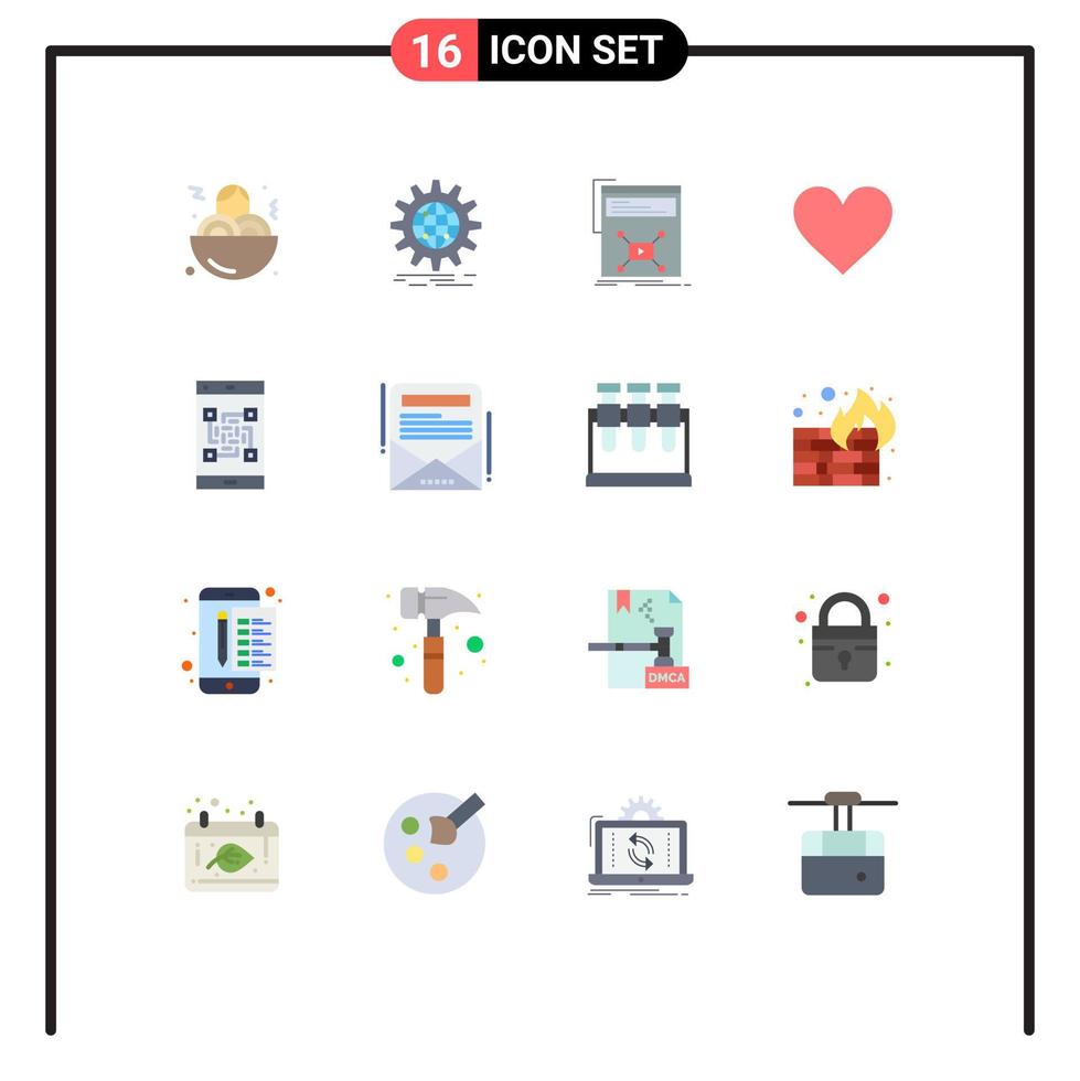 conjunto de pictogramas de 16 colores planos simples de interfaz de código marketing sitio web de instagram paquete editable de elementos creativos de diseño de vectores