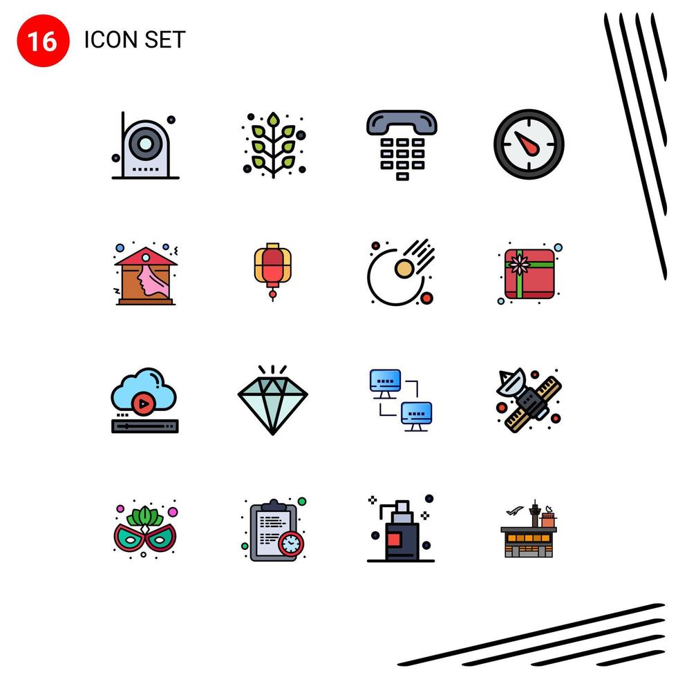 Set of 16 Vector Flat Color Filled Lines on Grid for home time plant stopwatch device Editable Creative Vector Design Elements