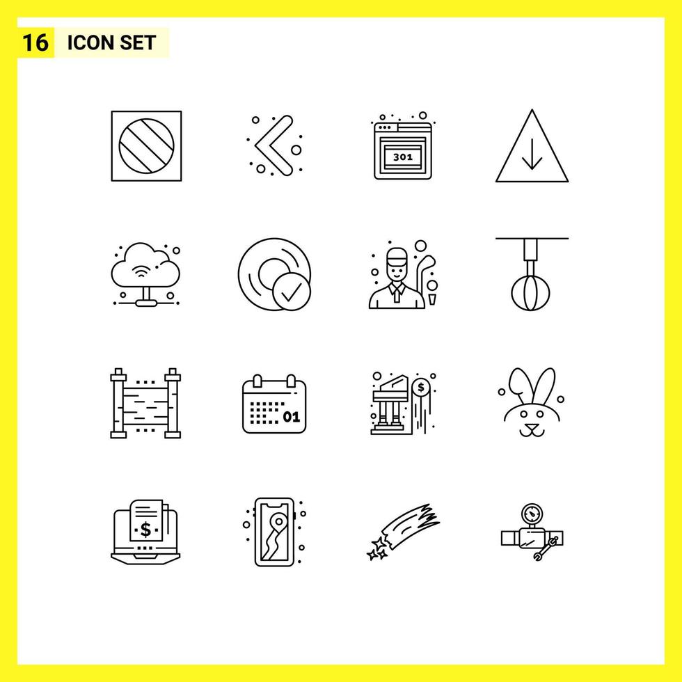 Modern Set of 16 Outlines and symbols such as connected wifi error internet pyramid Editable Vector Design Elements