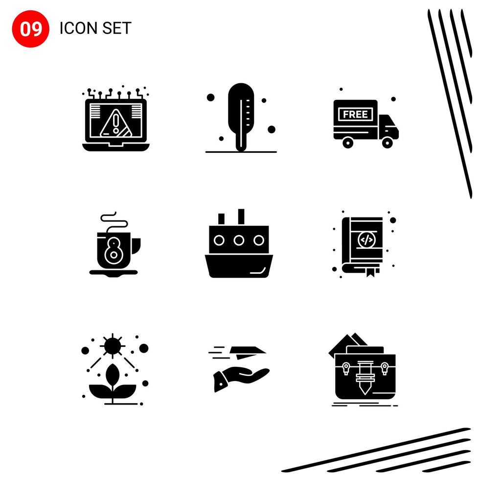 Collection of 9 Vector Icons in solid style Pixle Perfect Glyph Symbols for Web and Mobile Solid Icon Signs on White Background 9 Icons Creative Black Icon vector background