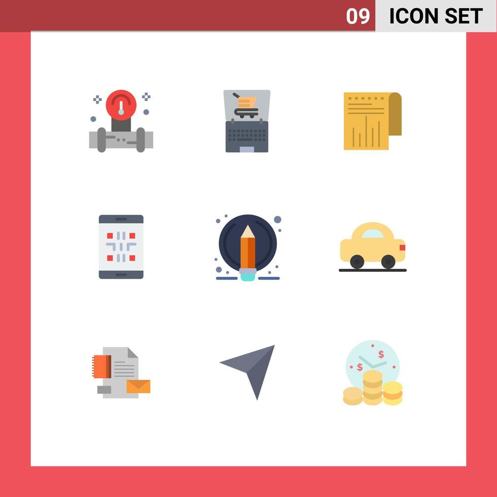 Set of 9 Modern UI Icons Symbols Signs for writing qr business phone code Editable Vector Design Elements