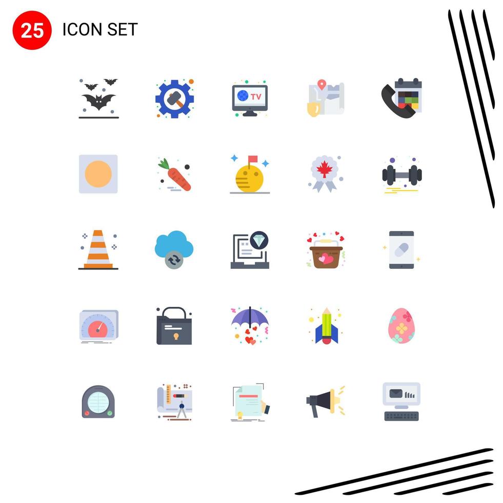 Modern Set of 25 Flat Colors and symbols such as call colander smart security map Editable Vector Design Elements