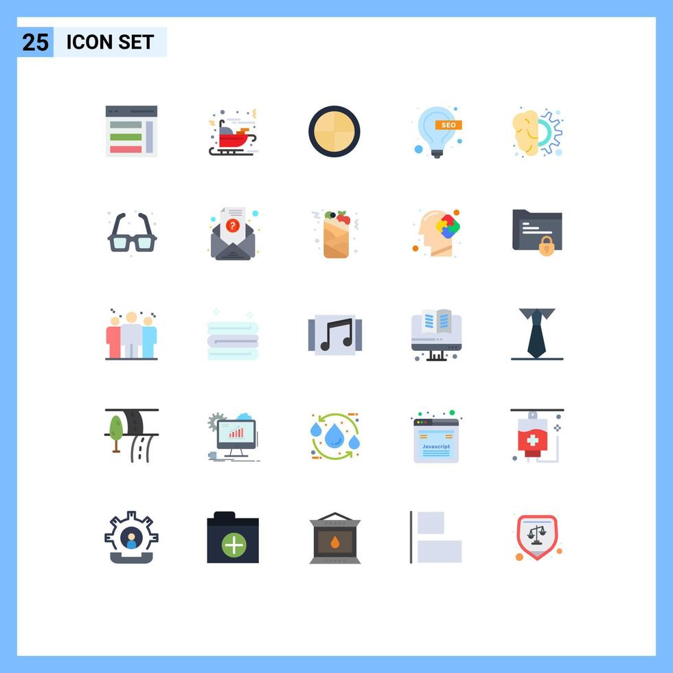 25 User Interface Flat Color Pack of modern Signs and Symbols of design seo santa lamp bulb Editable Vector Design Elements