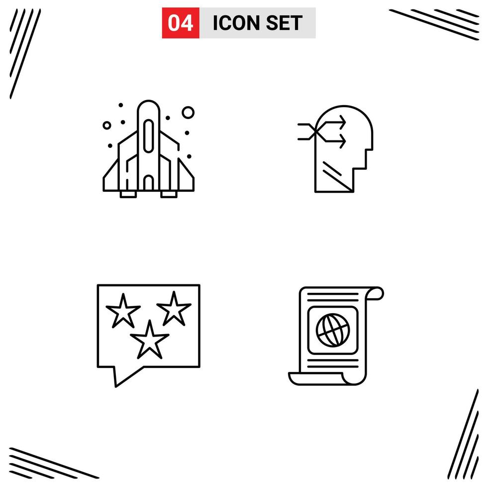 Modern Set of 4 Filledline Flat Colors Pictograph of rocket chat play brian rate Editable Vector Design Elements