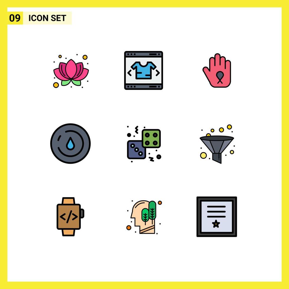 Set of 9 Modern UI Icons Symbols Signs for game dice hand water nature Editable Vector Design Elements