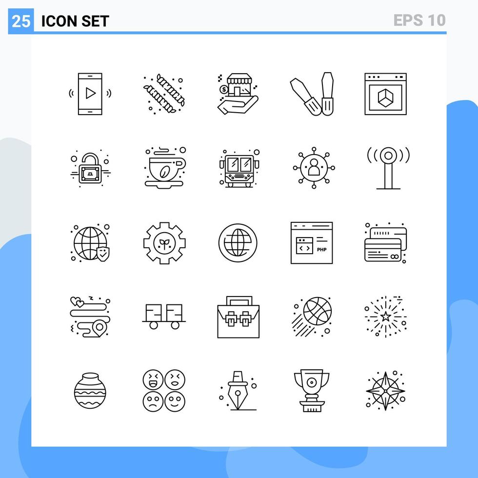 Modern 25 Line style icons Outline Symbols for general use Creative Line Icon Sign Isolated on White Background 25 Icons Pack Creative Black Icon vector background