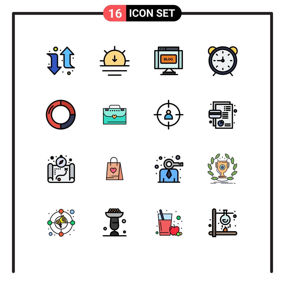 Group of 16 Modern Flat Color Filled Lines Set for chart watch edit timer stopwatch Editable Creative Vector Design Elements