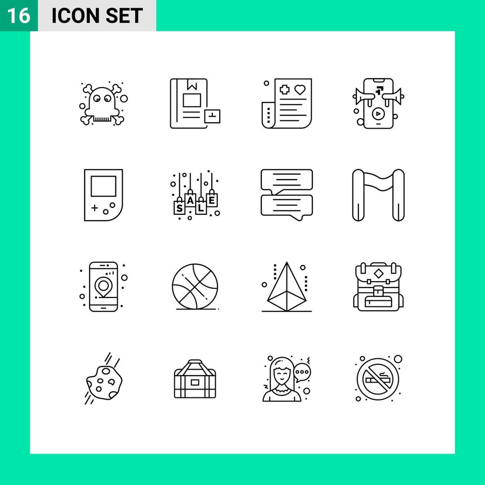 16 User Interface Outline Pack of modern Signs and Symbols of device video bill speaker finance Editable Vector Design Elements