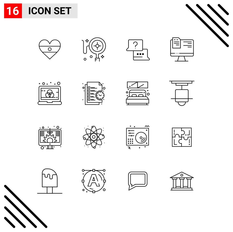 Group of 16 Modern Outlines Set for laptop color find online file Editable Vector Design Elements