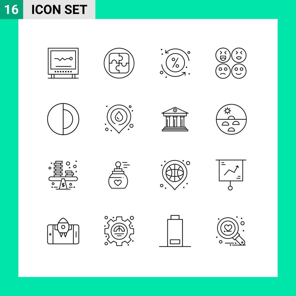 16 User Interface Outline Pack of modern Signs and Symbols of space sad solution happy transaction Editable Vector Design Elements