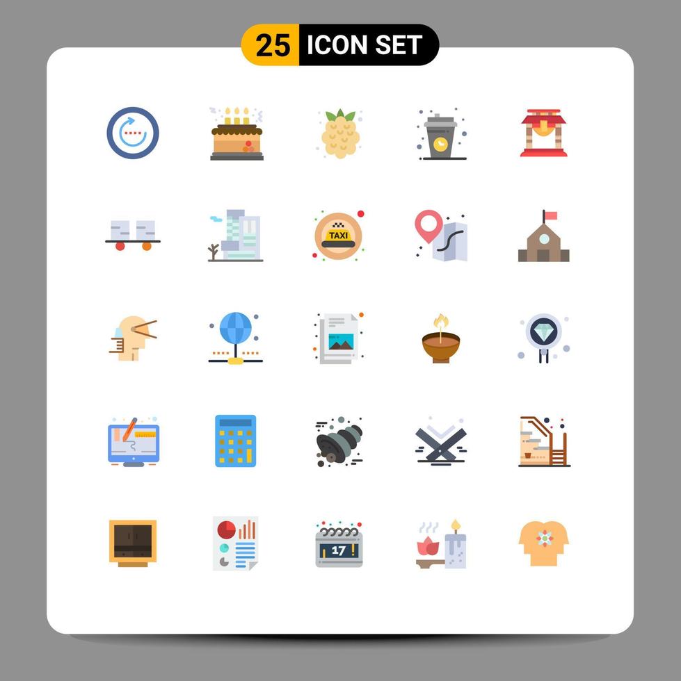 Pictogram Set of 25 Simple Flat Colors of cup coffee decoration break fruit Editable Vector Design Elements