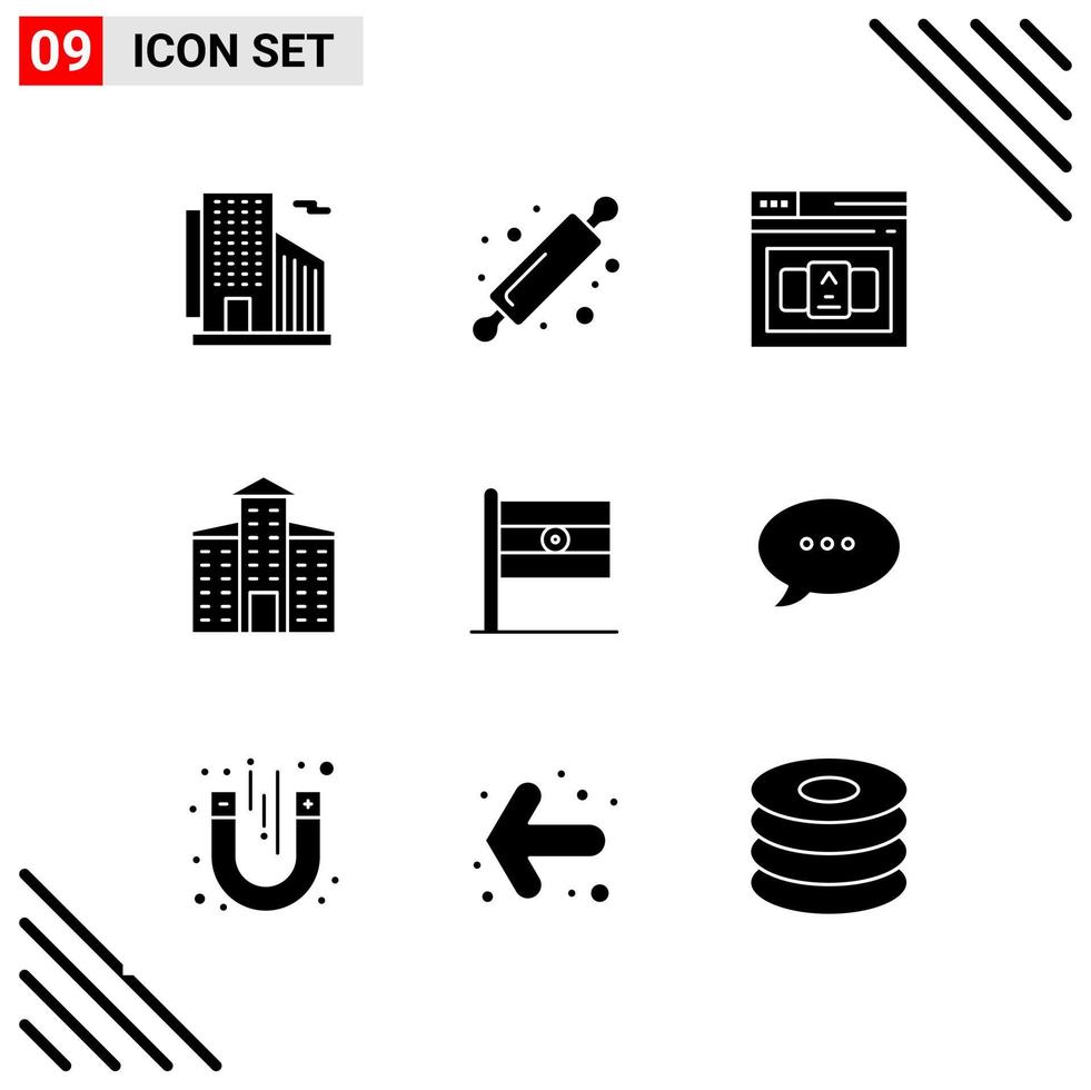 Pixle Perfect Set of 9 Solid Icons Glyph Icon Set for Webite Designing and Mobile Applications Interface Creative Black Icon vector background